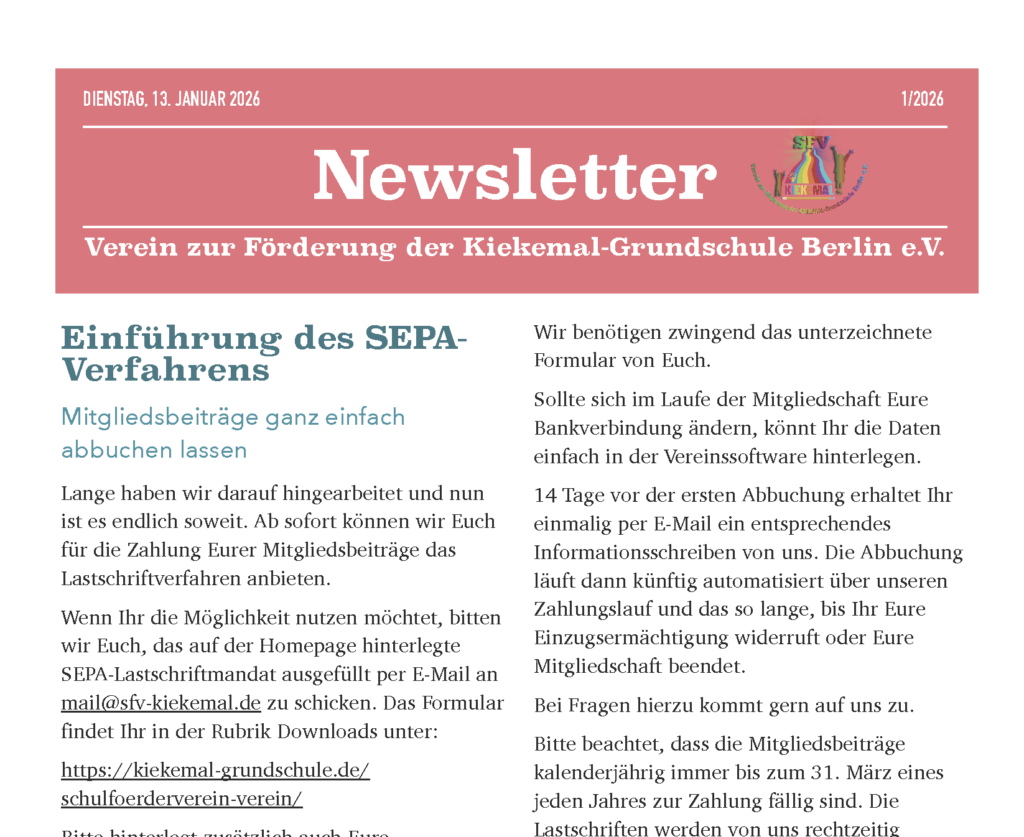 Neueste Informationen zu Aktivitäten des SFV und Veränderungen in organisatorischen Abläufen - Der neue Newsletter 1/2026 ist da.