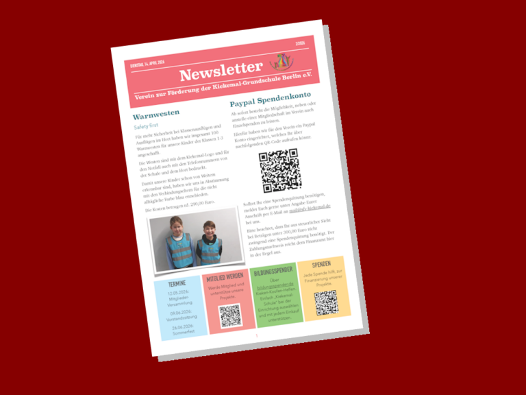 Bild der ersten Seite des Newsletters 2/2026 des Schulfördervereins der Kiekmalschule